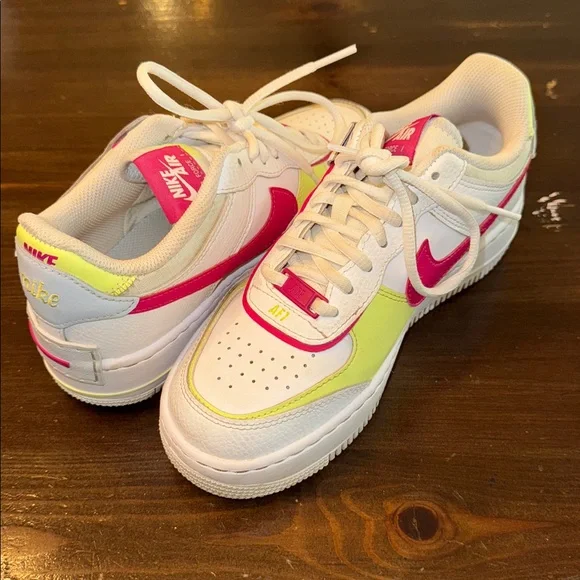 Nike Air Force 1 White with Pink and Yellow Accents Women’s 6 EUC - Picture 2 of 7